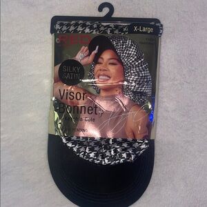 Silky Satin Visor Bonnet - Black and White